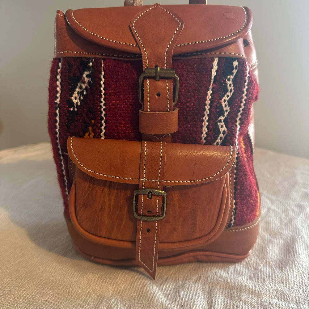 Brown and Red Leather Backpack